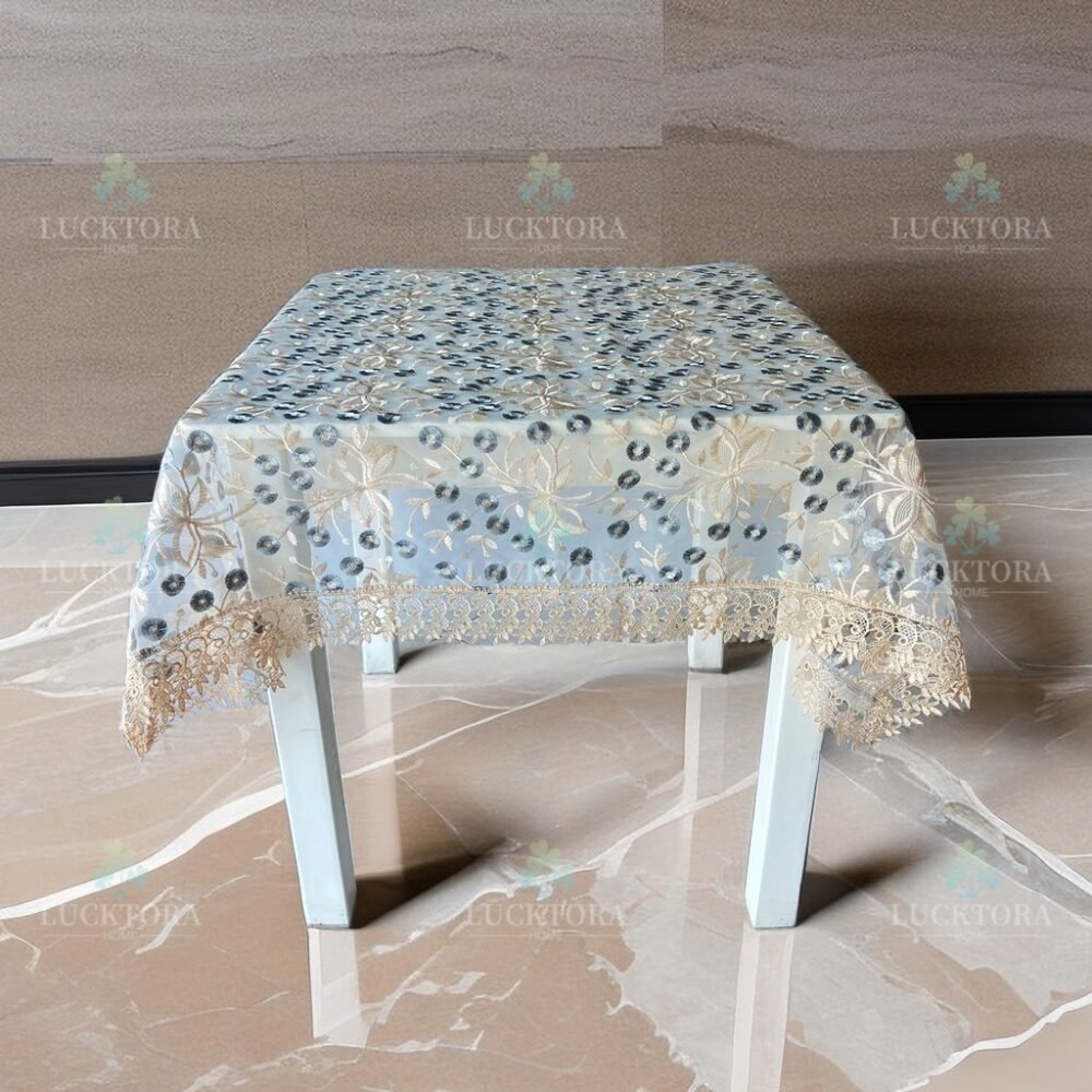 Τραπεζομάντηλο 100% Πολυέστερ Με Κέντημα C7-140X140CM-Γκρί