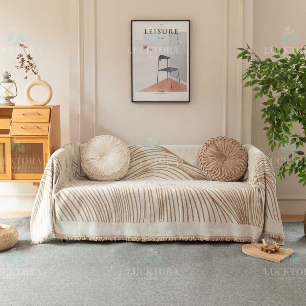 C3-1 Ριχτάρι Chenille Με Κρόσια-180Χ180CM -Μπέζ