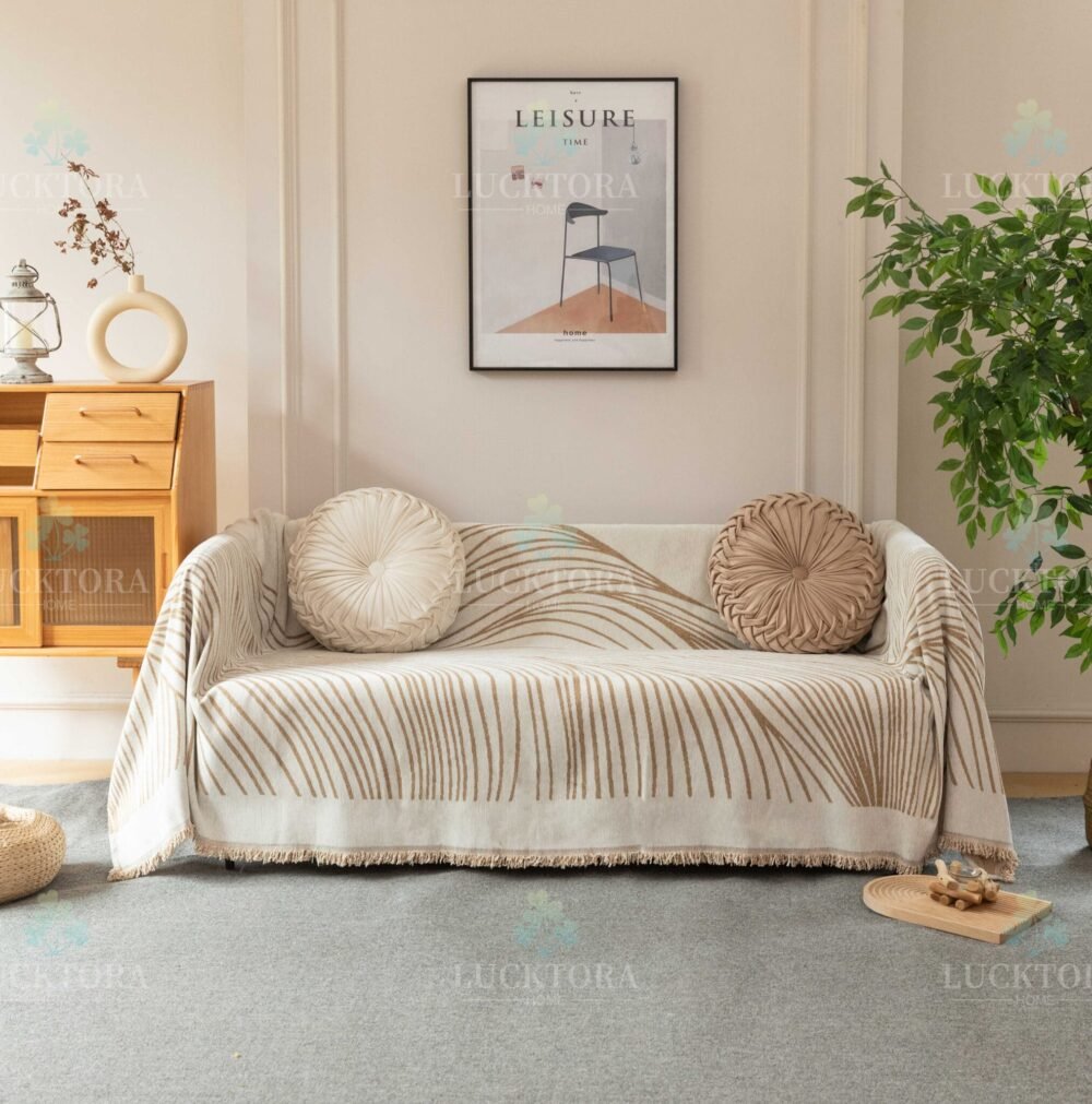 C3-1 Ριχτάρι Chenille Με Κρόσια-180Χ180CM -Μπέζ