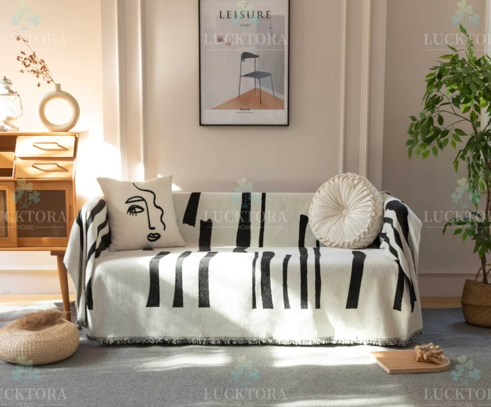 C5-12 Ριχτάρι Chenille Με Κρόσια-180Χ320CM -Μαύρο