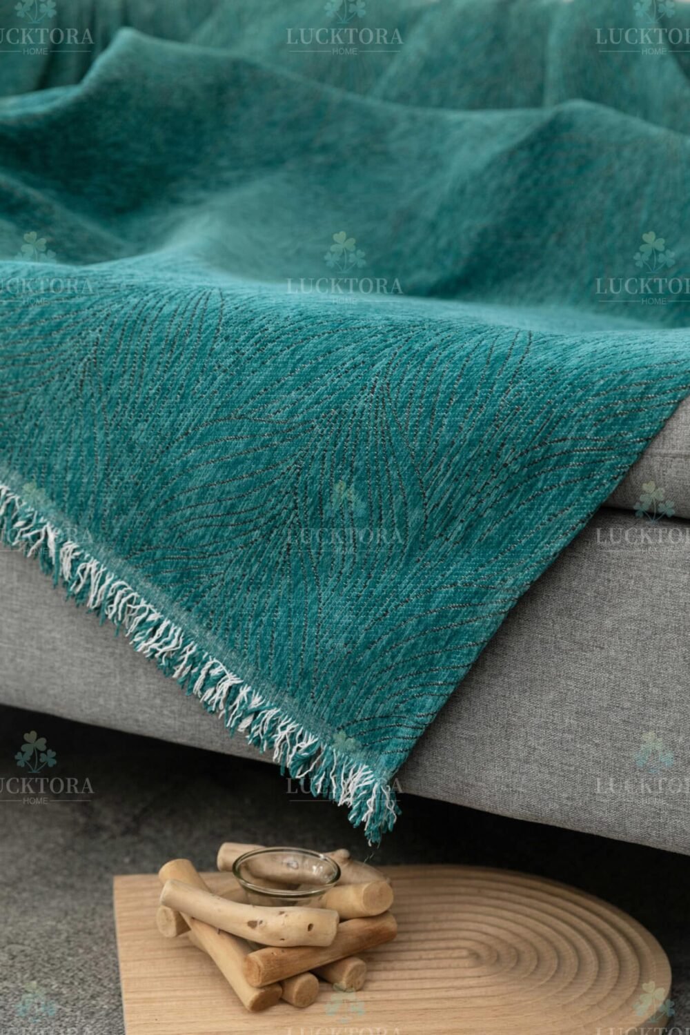 C10-7 Ριχτάρι Chenille Με Κρόσια-180Χ280CM - Σκούρο Πράσινο - Image 4
