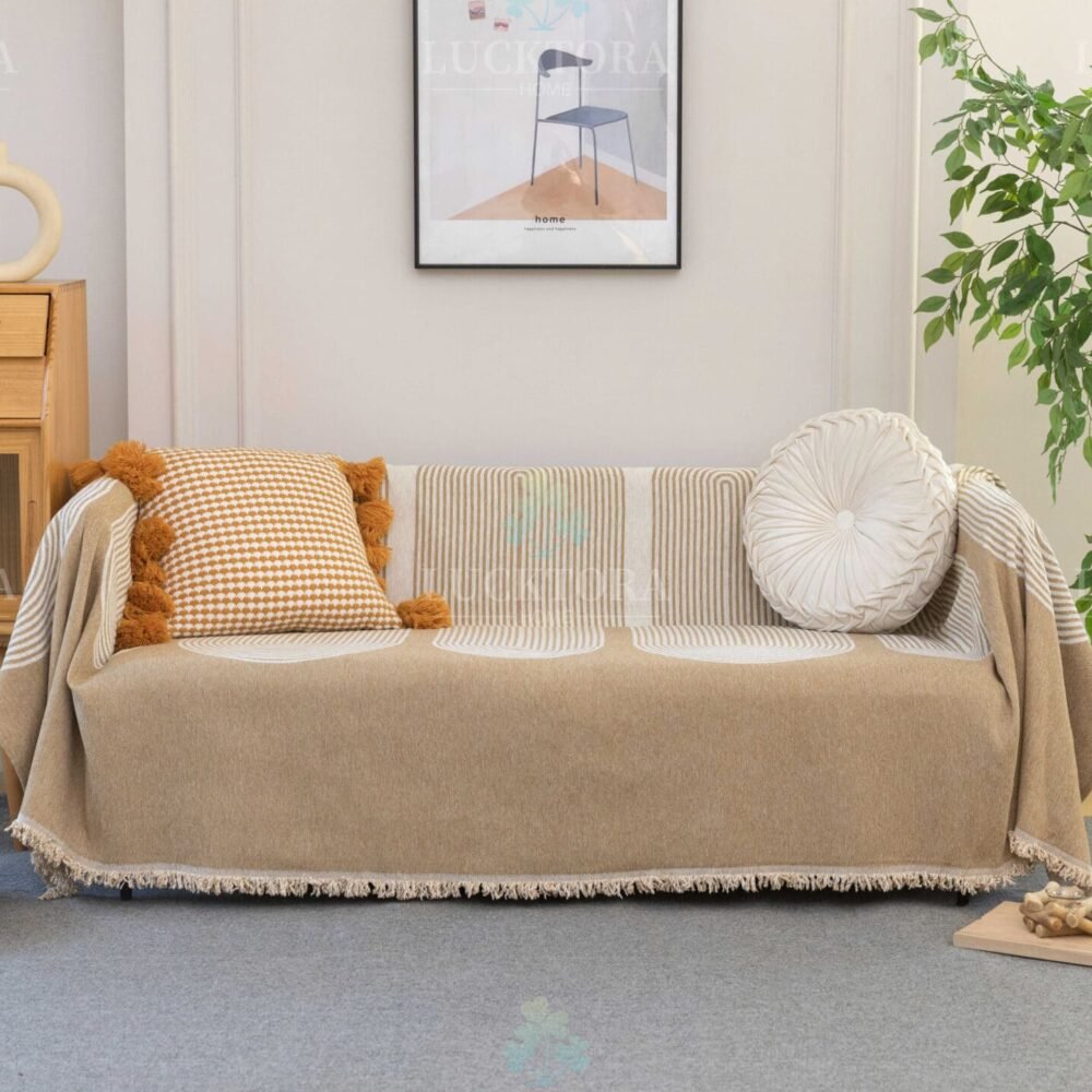 C6-1 Ριχτάρι Chenille Με Κρόσια-180Χ280CM -Μπέζ