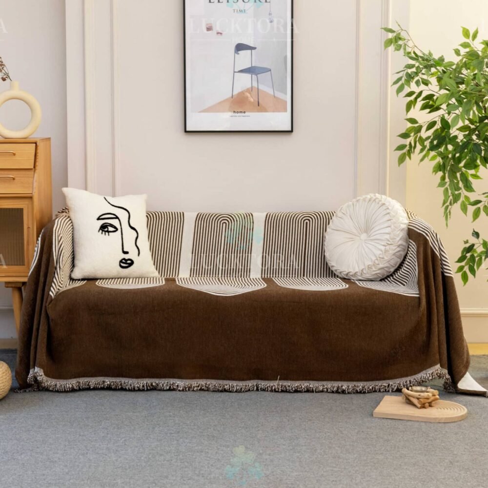 C6-4 Ριχτάρι Chenille Με Κρόσια-180Χ280CM -Καφέ