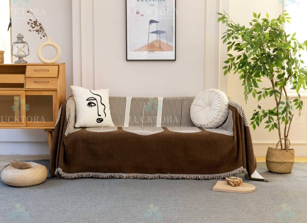 C6-4 Ριχτάρι Chenille Με Κρόσια-180Χ280CM -Καφέ