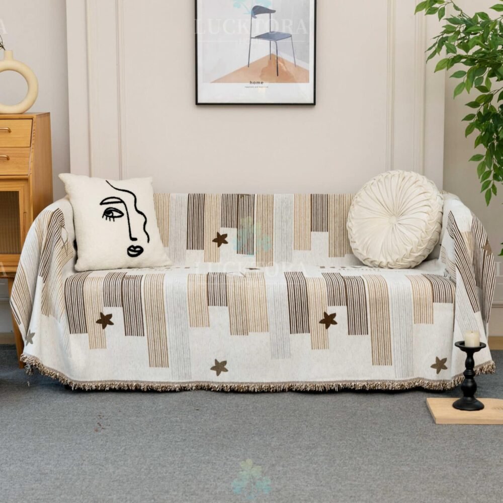 C9-4 Ριχτάρι Chenille Με Κρόσια-180Χ180CM -Καφέ