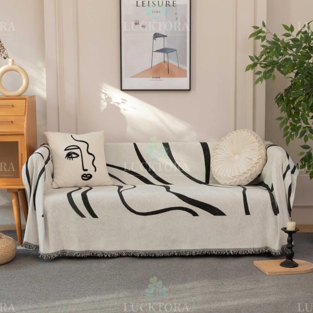 C8-12 Ριχτάρι Chenille Με Κρόσια-180Χ180CM -Μαύρο