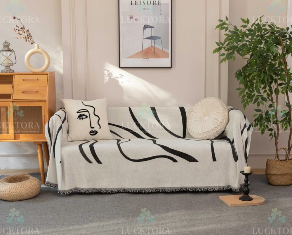 C8-12 Ριχτάρι Chenille Με Κρόσια-180Χ320CM -Μαύρο