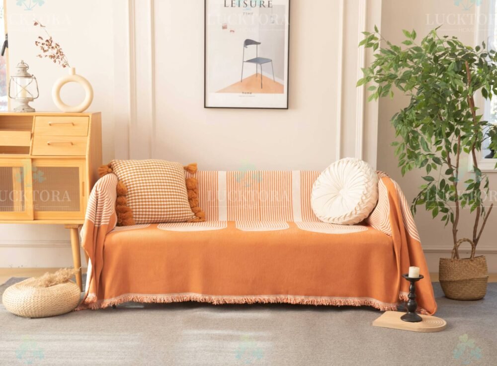 C6-3 Ριχτάρι Chenille Με Κρόσια-180Χ320CM -Πορτοκαλί