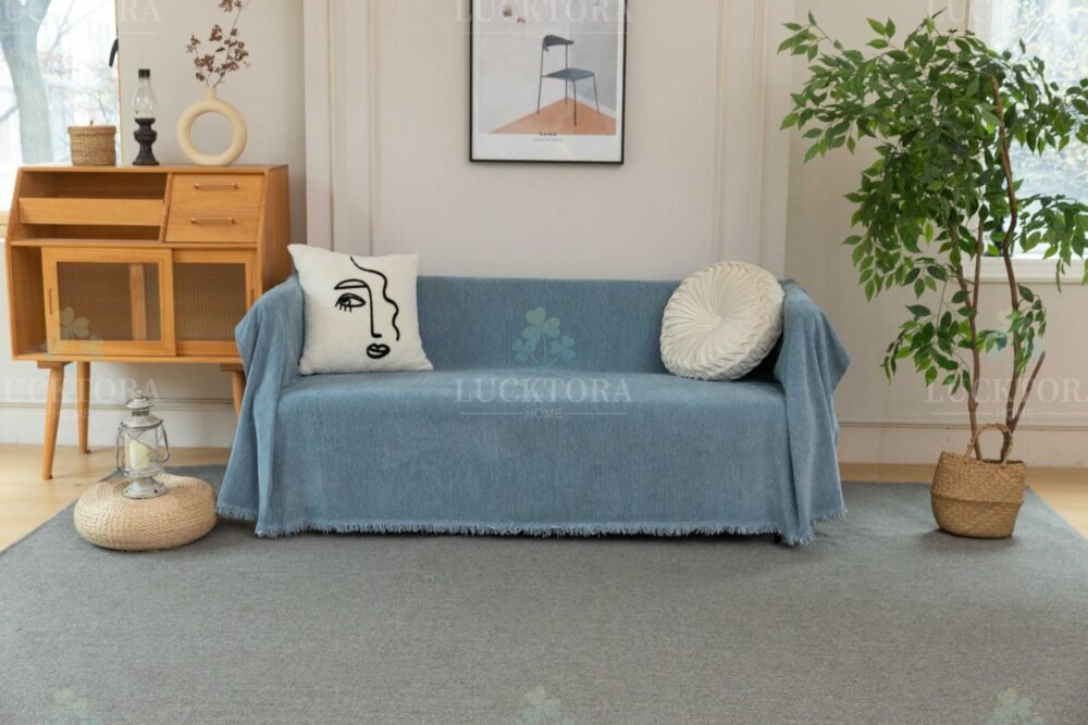 C10-16 Ριχτάρι Chenille Με Κρόσια-180Χ320CM - Μπλέ