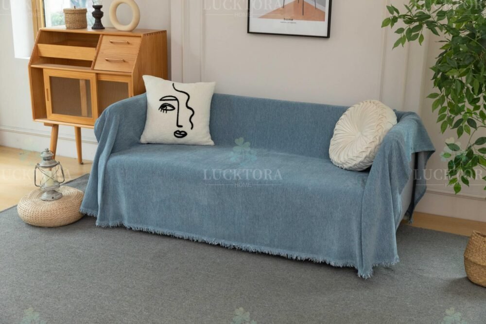 C10-16 Ριχτάρι Chenille Με Κρόσια-180Χ320CM - Μπλέ - Image 4