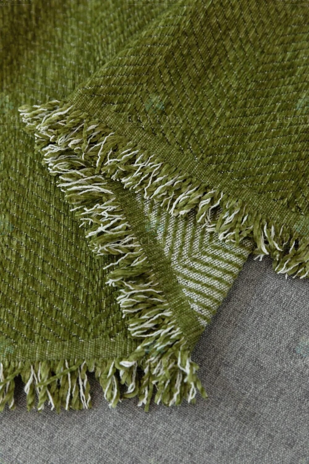C10-5 Ριχτάρι Chenille Με Κρόσια-180Χ180CM -Πράσινο - Image 8