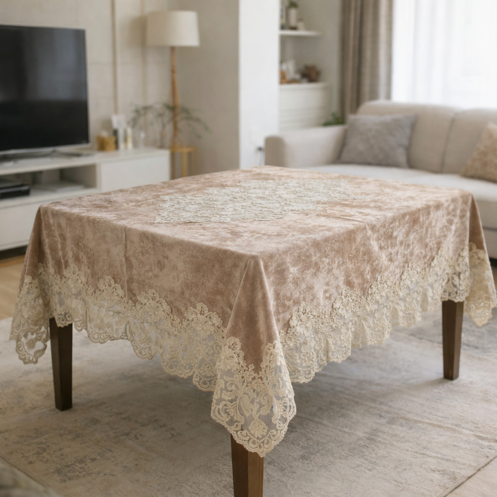 Βελούδινο Τραπεζομάντηλο Μπεζ