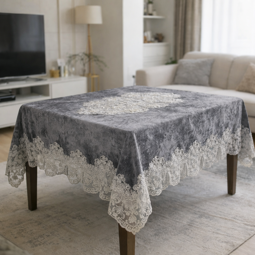 Βελούδινο Τραπεζομάντηλο Γκρί