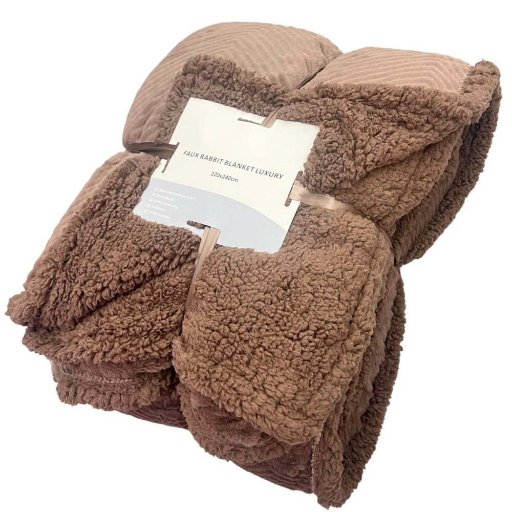 Κουβέρτα Προβατάκι 3KG Διπλής Όψης – Υπερδιπλή 220×240 - Καφέ-2