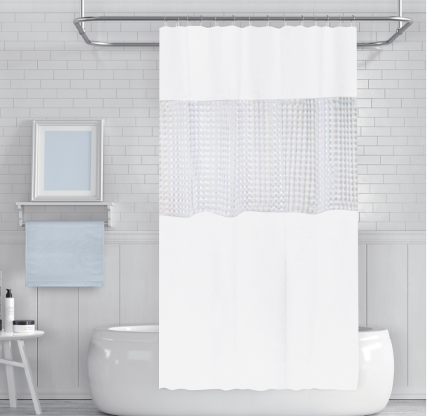 Μονόχρωμη κουρτίνα μπάνιου 180x180 πολυεστέρας ανάγλυφη υφή λευκή