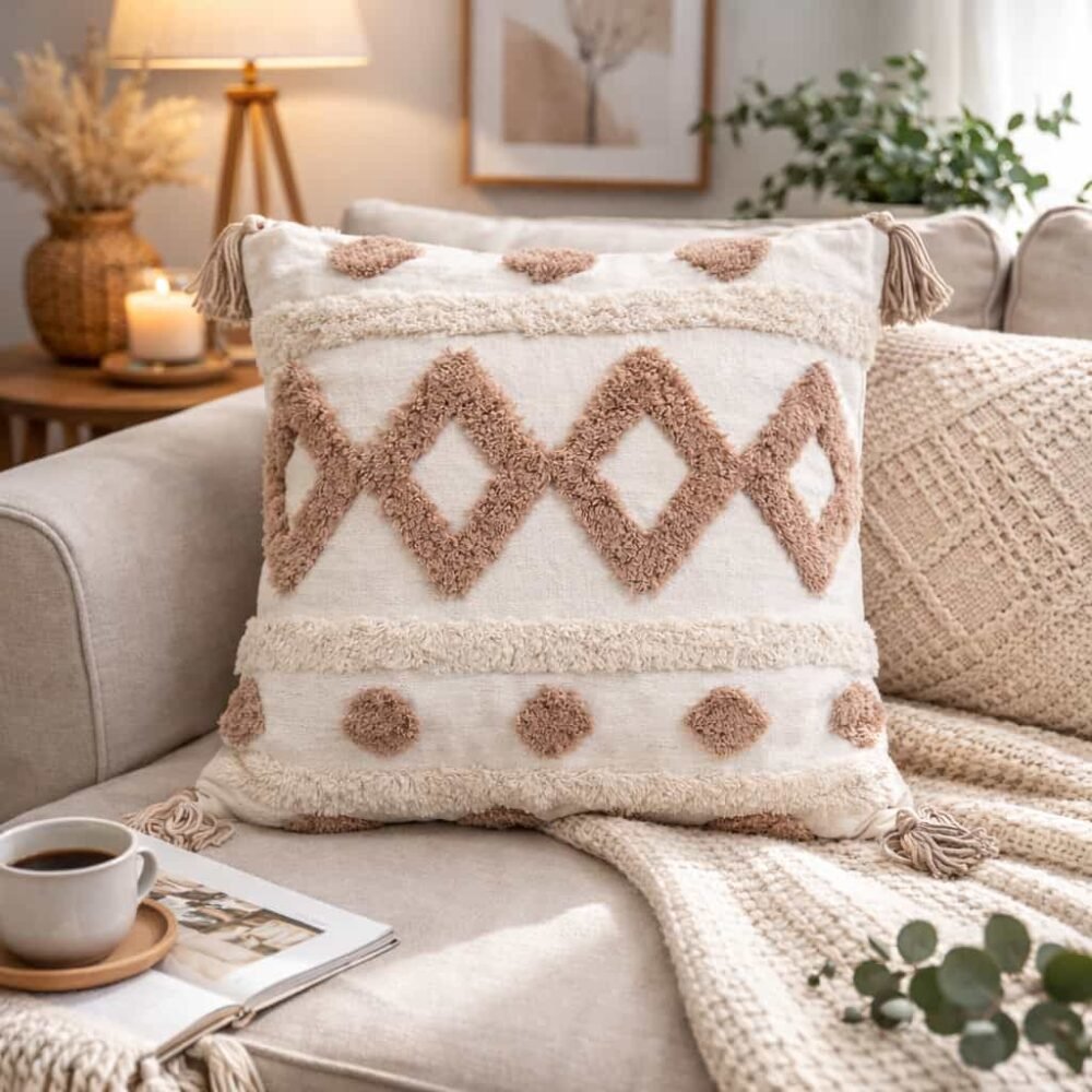 μαξιλαροθήκη tuft με φούντες διακοσμητική καναπέ