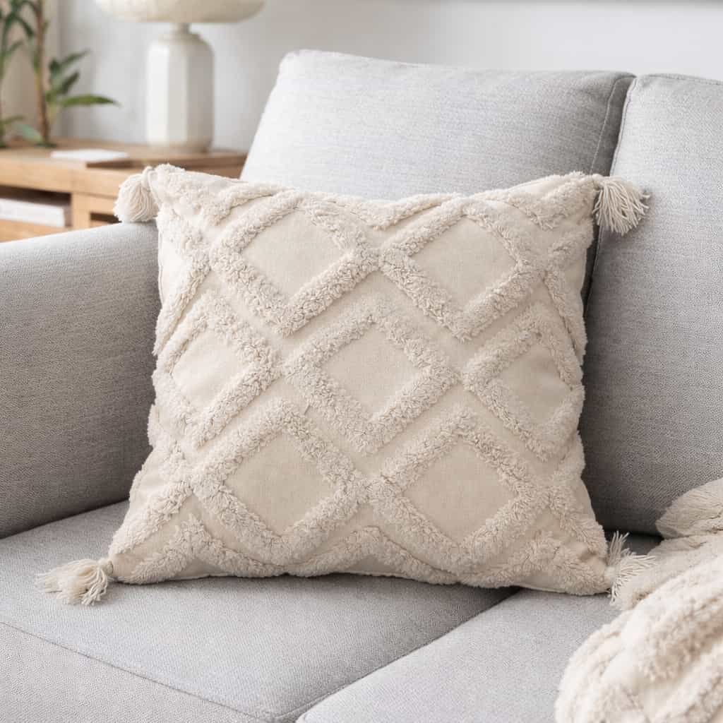 μαξιλαροθήκη tuft με φούντες διακοσμητική καναπέ