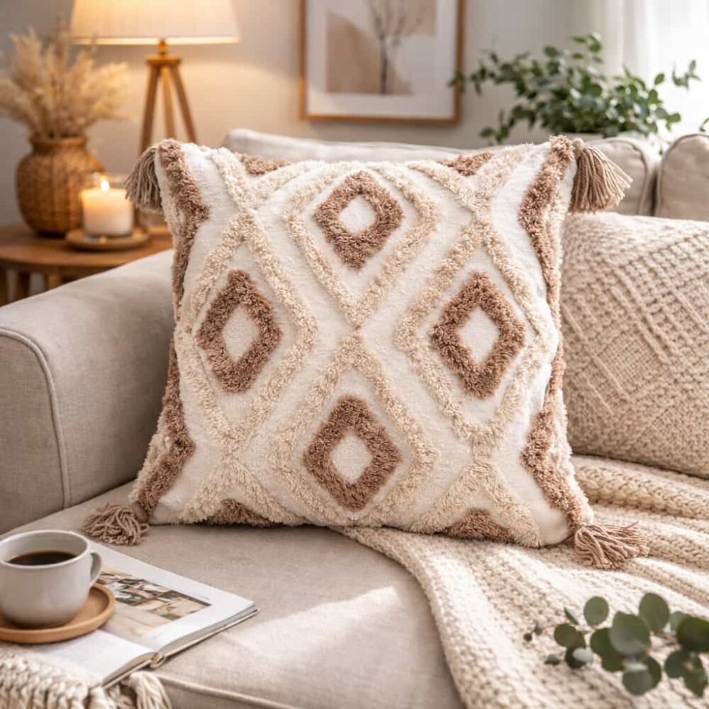 μαξιλαροθήκη tuft με φούντες διακοσμητική καναπέ