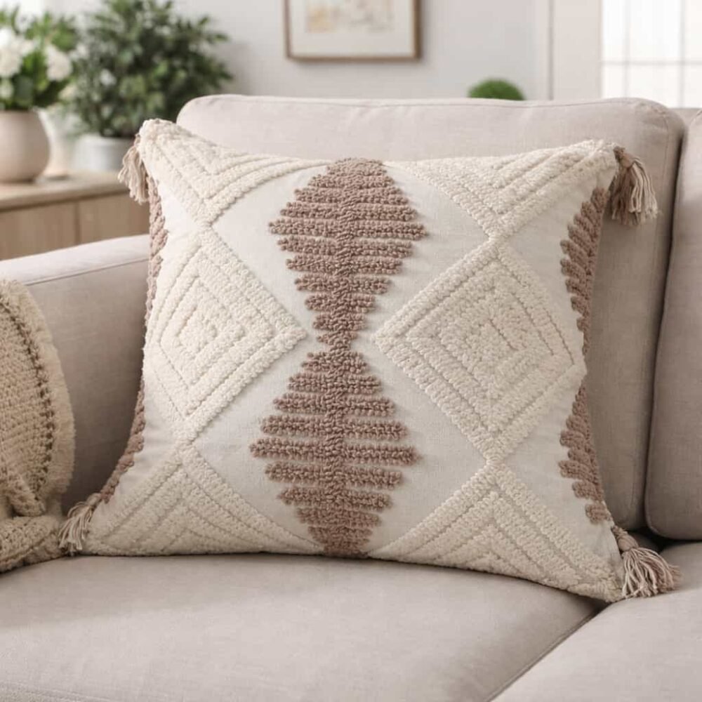 μαξιλαροθήκη tuft με φούντες διακοσμητική καναπέ