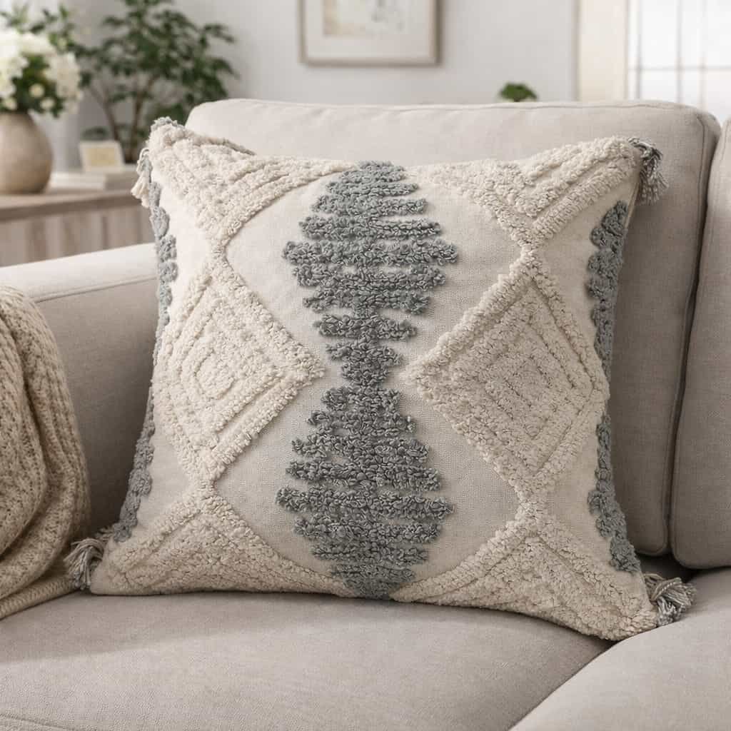 LUCKTORA-PILLOCASE-CR (7) μαξιλαροθήκη tuft με φούντες διακοσμητική καναπέ