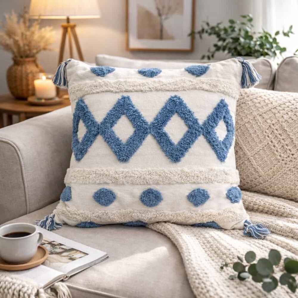 μαξιλαροθήκη tuft με φούντες διακοσμητική καναπέ