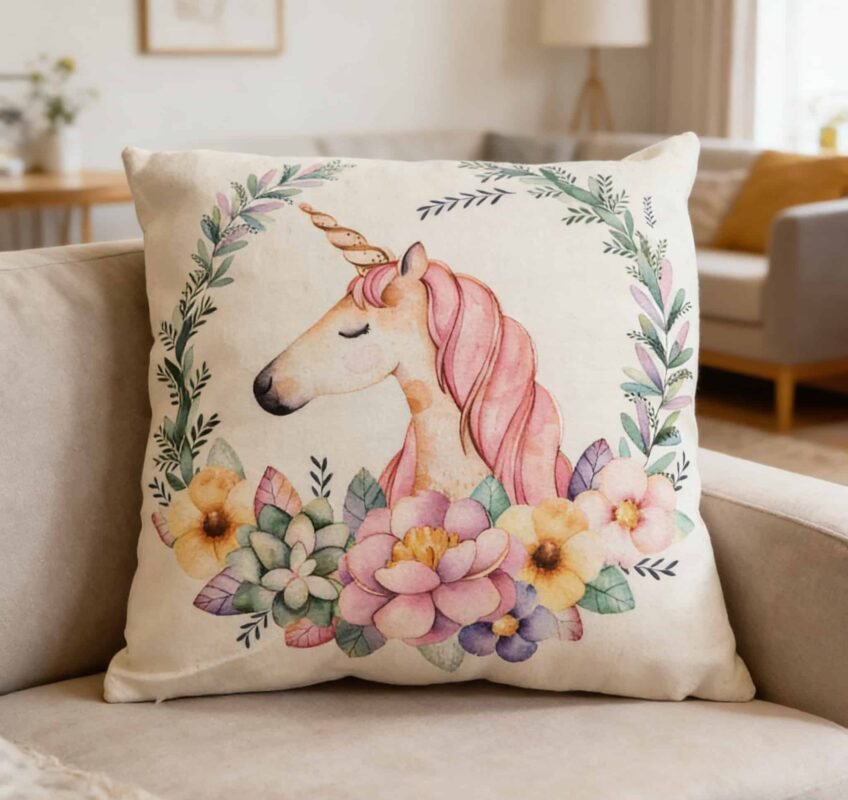 διακοσμητική μαξιλαροθήκη μονόκερος ψηφιακή εκτύπωση