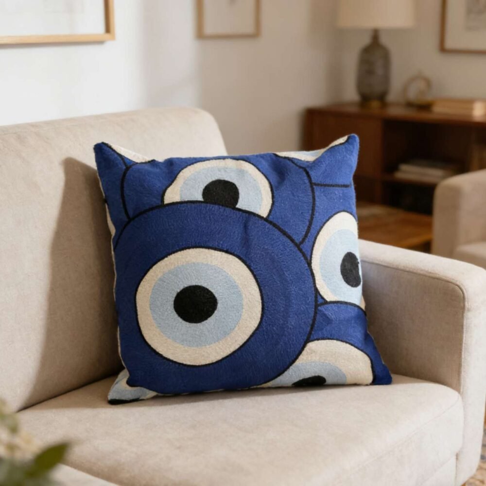 Διακοσμητική θήκη μαξιλαριού 45x45 με κέντημα σχέδιο ψάρια