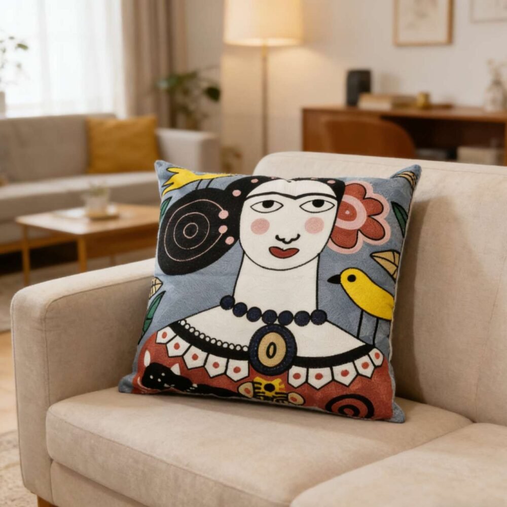 Διακοσμητική θήκη μαξιλαριού 45x45 με κέντημα σχέδιο ψάρια