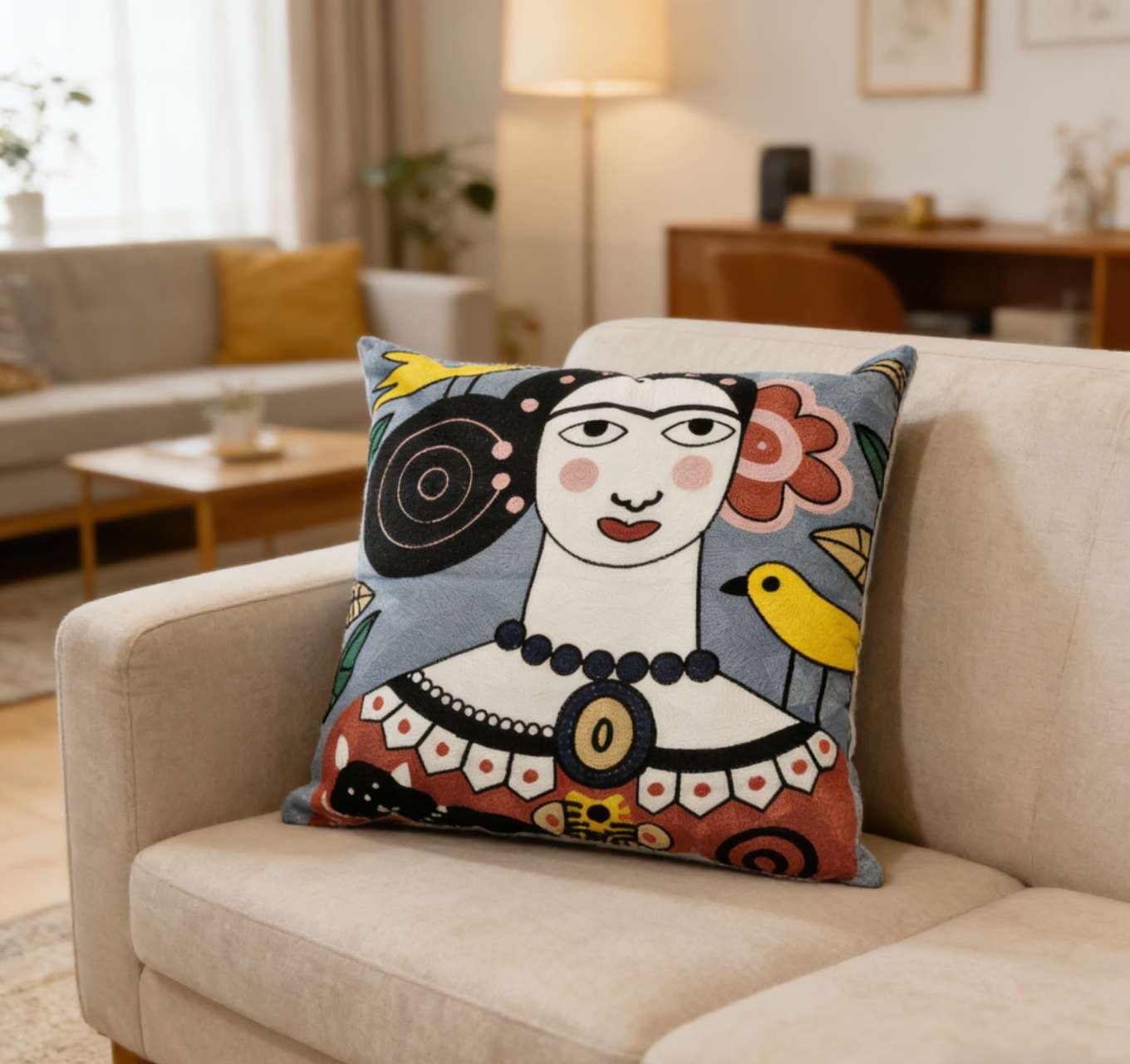 Διακοσμητική θήκη μαξιλαριού 45x45 με κέντημα σχέδιο ψάρια