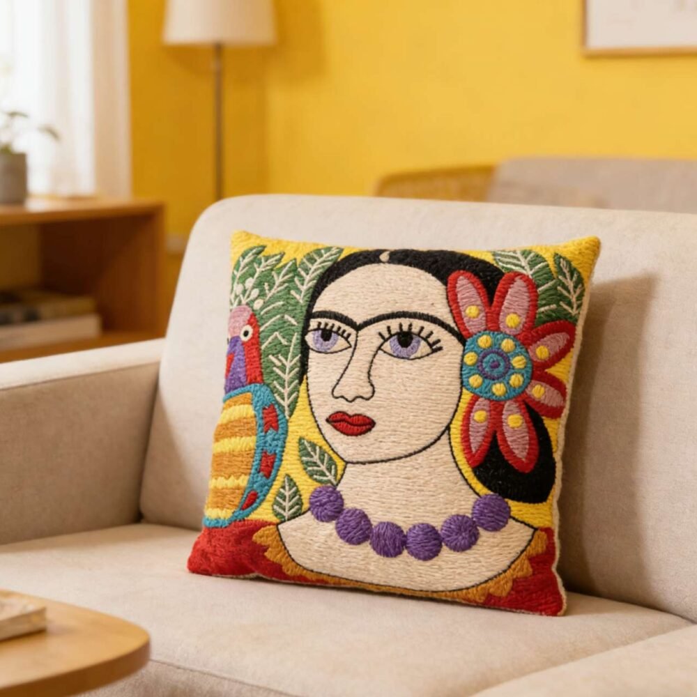 Διακοσμητική θήκη μαξιλαριού 45x45 με κέντημα σχέδιο ψάρια