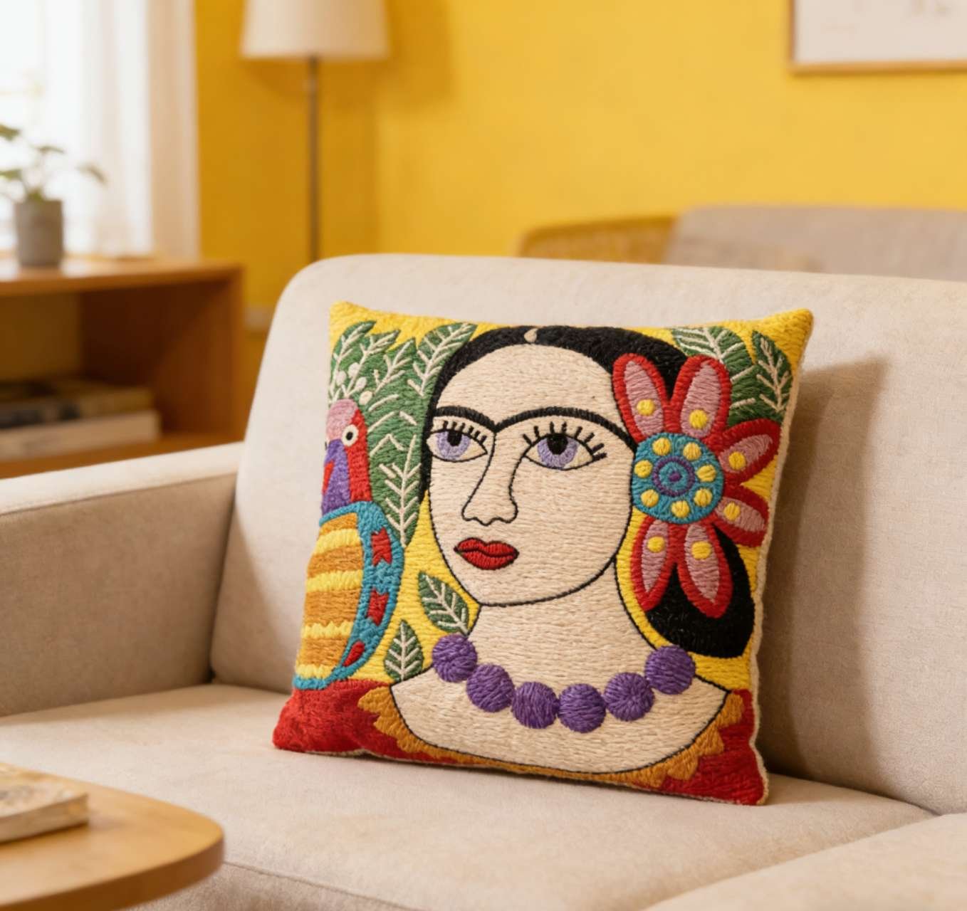 Διακοσμητική θήκη μαξιλαριού 45x45 με κέντημα σχέδιο ψάρια