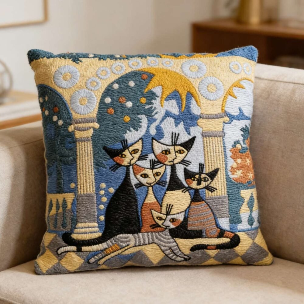 Διακοσμητική θήκη μαξιλαριού 45x45 με κέντημα σχέδιο ψάρια