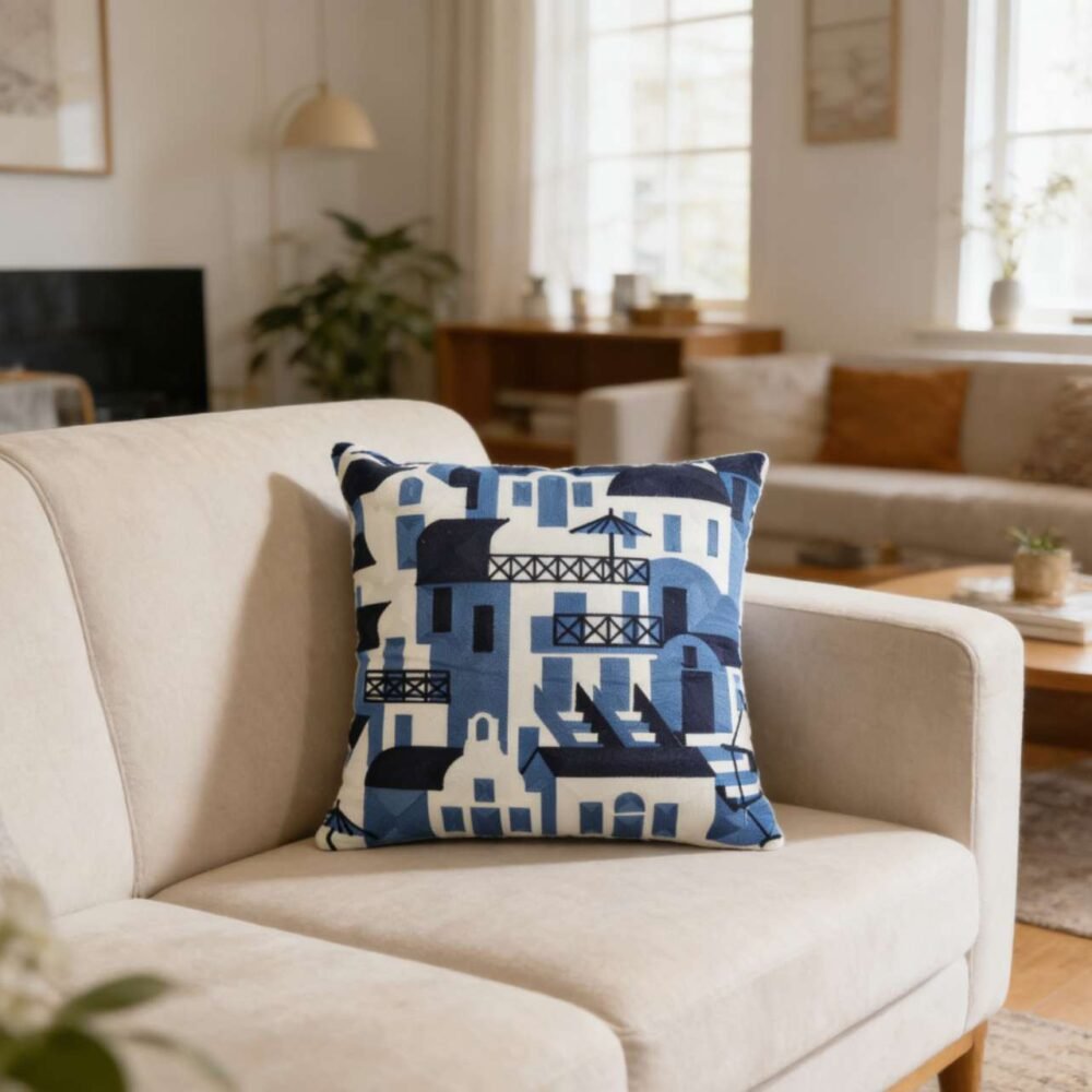 Διακοσμητική θήκη μαξιλαριού 45x45 με κέντημα σχέδιο ψάρια