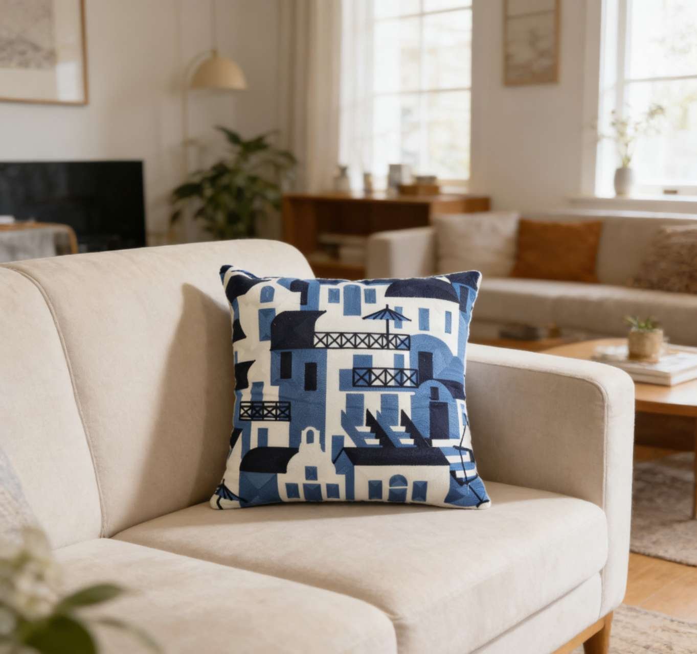 Διακοσμητική θήκη μαξιλαριού 45x45 με κέντημα σχέδιο ψάρια