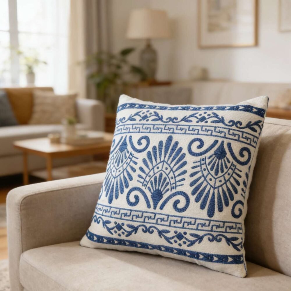 Διακοσμητική θήκη μαξιλαριού 45x45 με κέντημα σχέδιο ψάρια