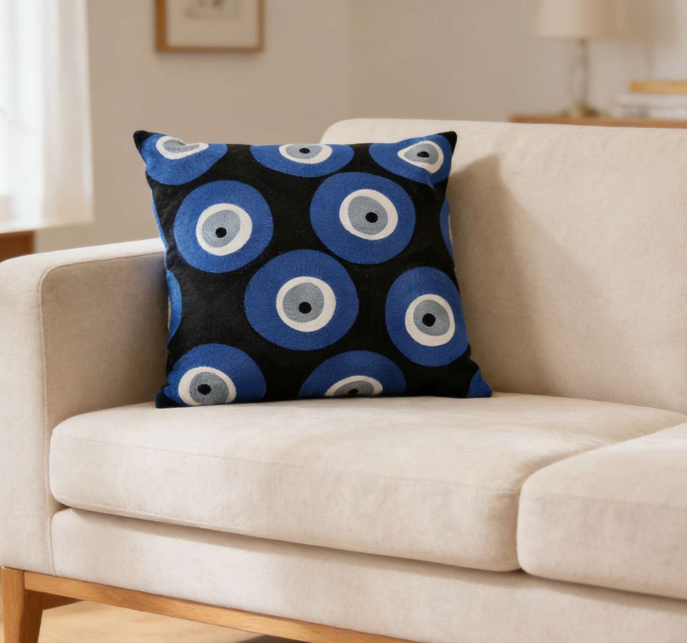 Διακοσμητική θήκη μαξιλαριού 45x45 με κέντημα σχέδιο ψάρια