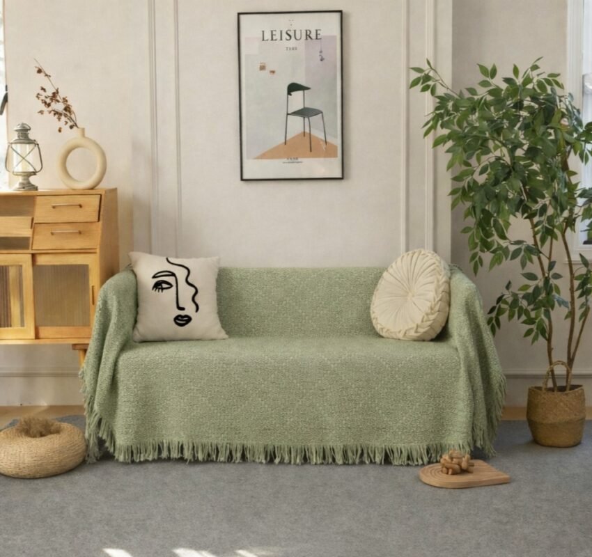 Ριχτάρι καναπέ chenille σε μπεζ απόχρωση σε σαλόνι