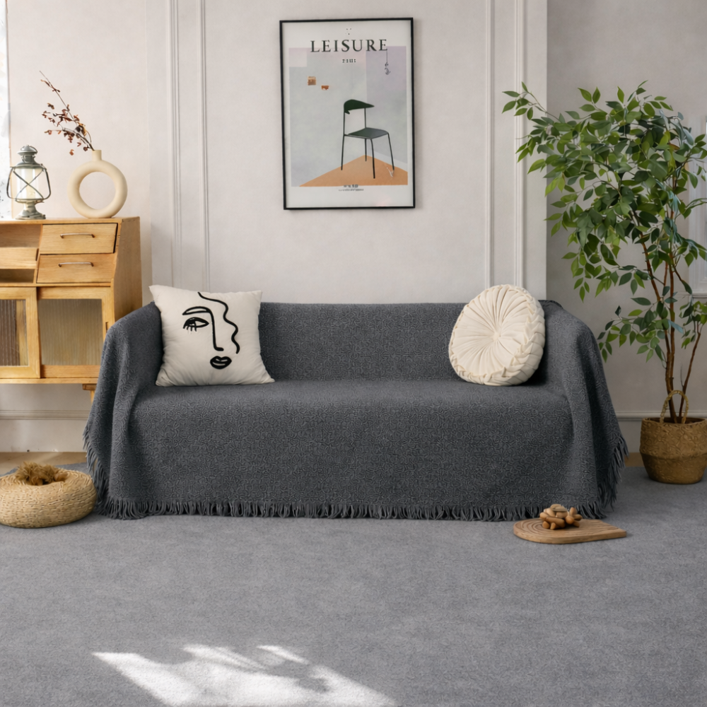 Ριχτάρι καναπέ chenille σε μπεζ απόχρωση σε σαλόνι