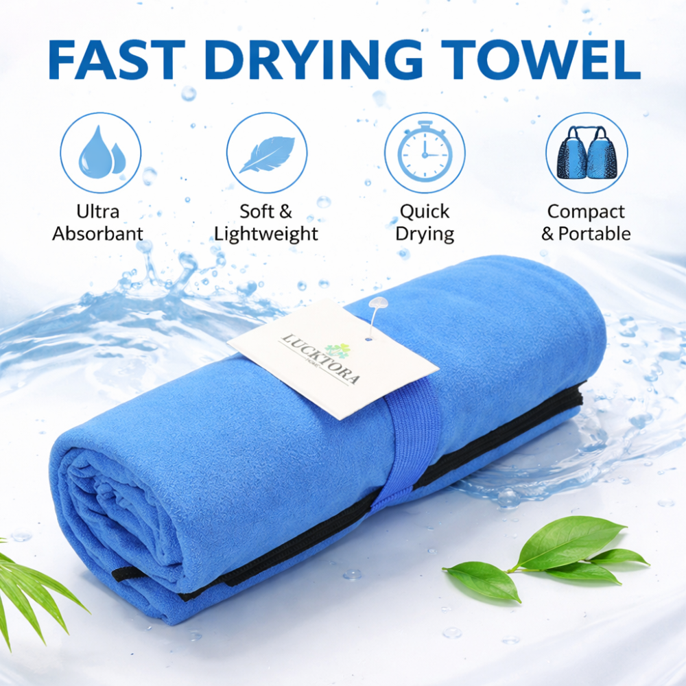 Αθλητική πετσέτα γρήγορου στεγνώματος microfiber σε χρήση – μοντέλο με μπλε πετσέτα LUCKTORA