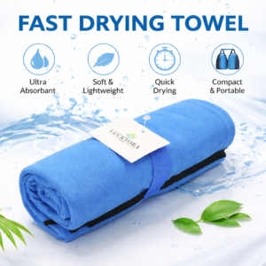 Αθλητική πετσέτα γρήγορου στεγνώματος microfiber σε χρήση – μοντέλο με μπλε πετσέτα LUCKTORA