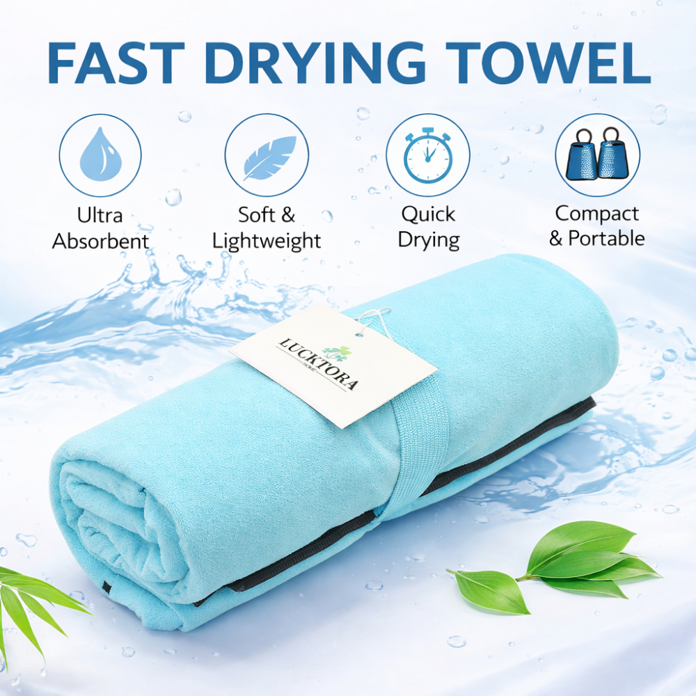 Αθλητική πετσέτα γρήγορου στεγνώματος microfiber σε χρήση – μοντέλο με μπλε πετσέτα LUCKTORA
