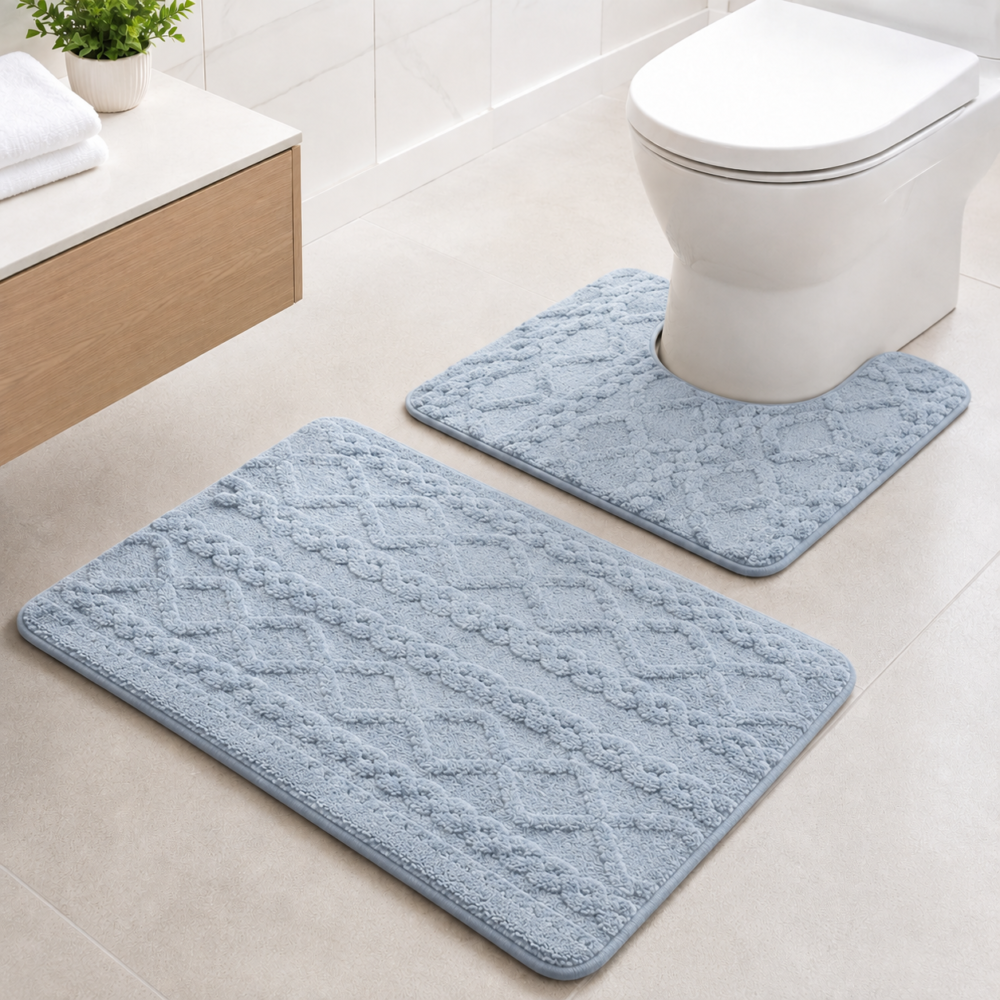 Σετ Πατάκια Μπάνιου 2 Τεμαχίων Fluffy Jacquard -2