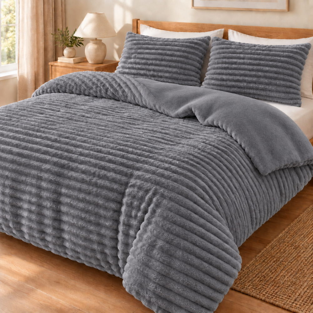 Πάπλωμα 3KG Extra Soft με Ανάγλυφες Ρίγες - Γκρί